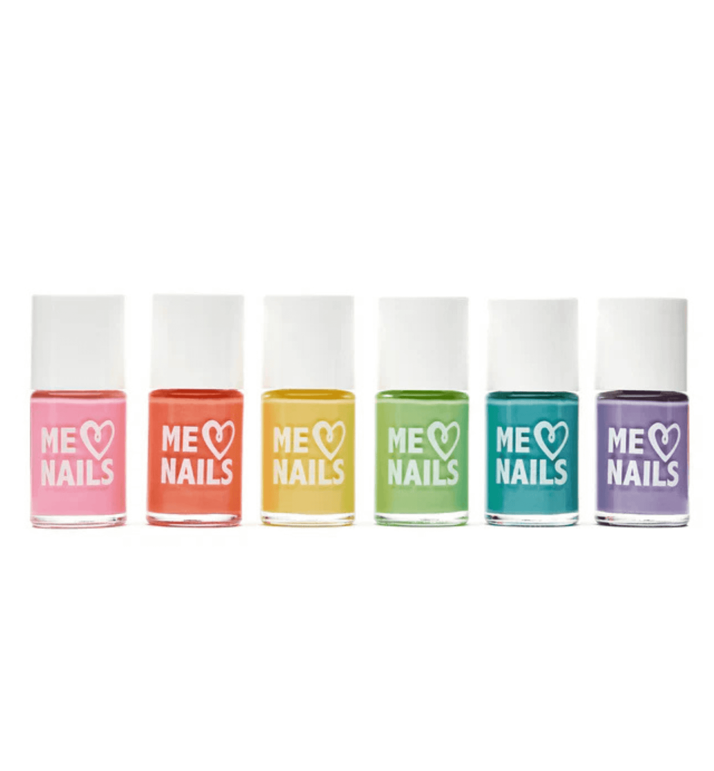The six nail polishes lined up from Moriah Elizabeth's ME Nails collection.